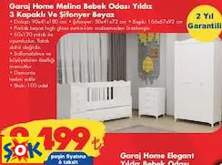 GARAJ HOME MELİNA BEBEK ODASI YILDIZ 3 KAPAKLI VE ŞİFONYER BEYAZ